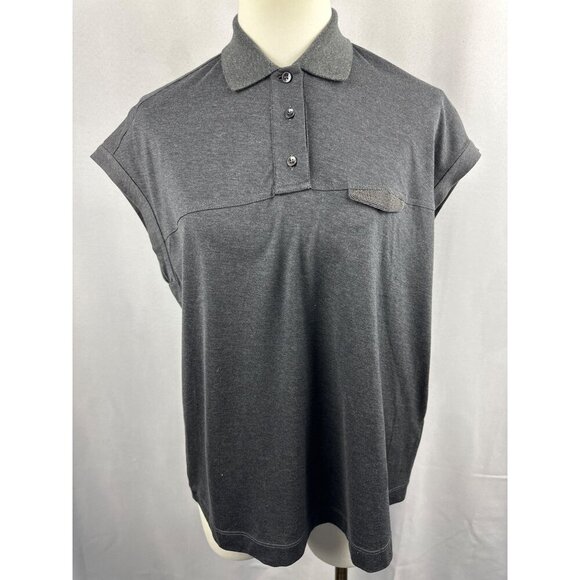Women’s Brunello Cucinelli Sleeveless Gray Polo Size Sm Monili detail - Picture 5 of 7